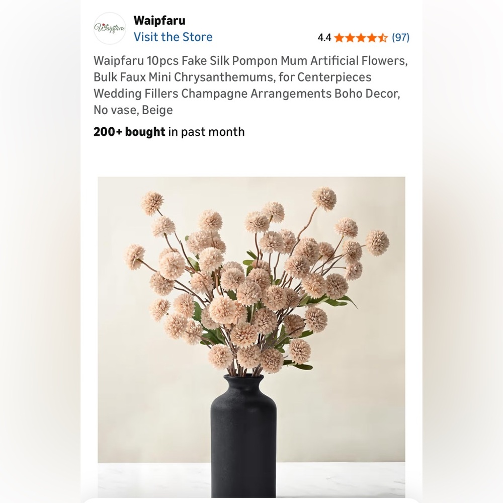 New Faux Mini Mums 10 Pcs Centerpiece Champagne Color Boho Decor Silk Florals
